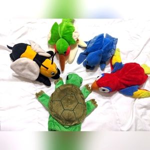 Caltoy creations hand puppet plush Lot Bee Blue Bird Hummingbird Turtle Parrot